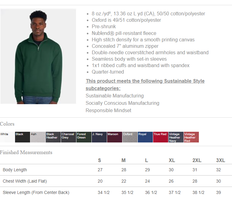 Size chart & product specs